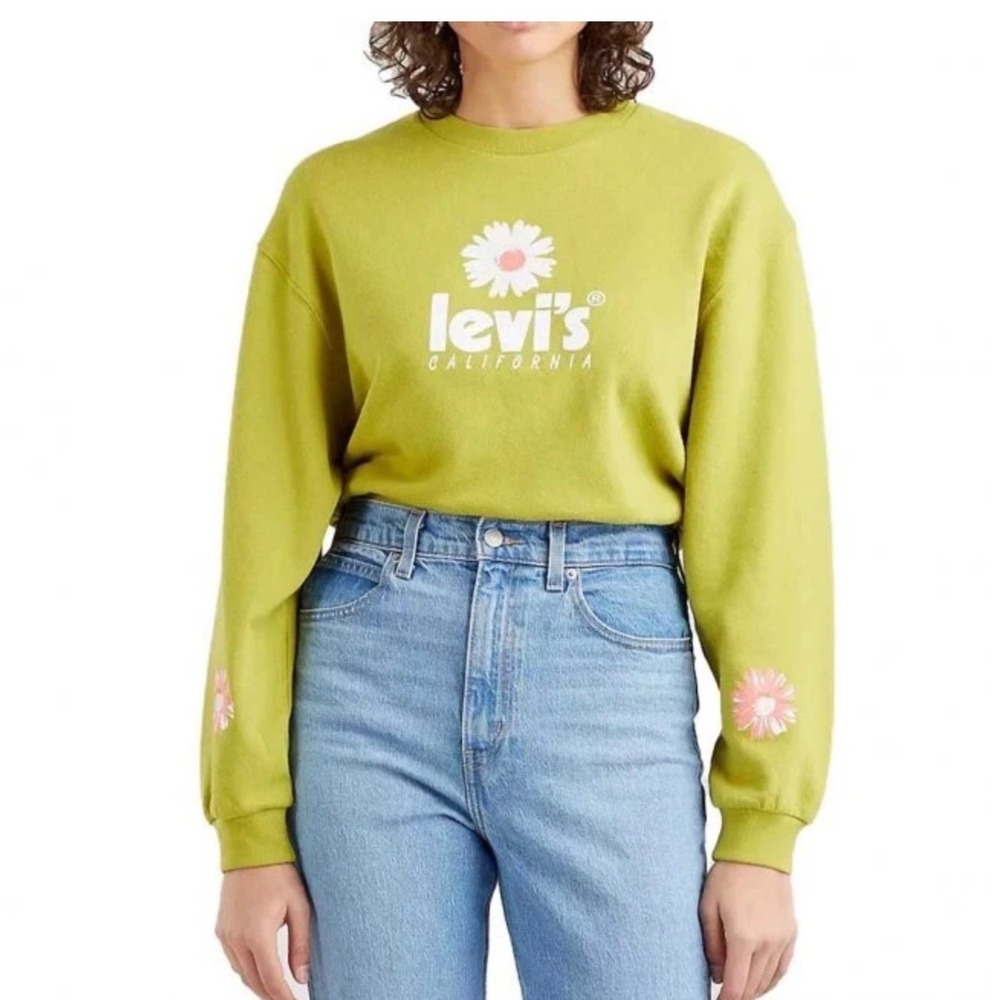Levis California Daisy‎ Graphic Sweatshirt Lime Green Floral Plus Size 3X NEW
